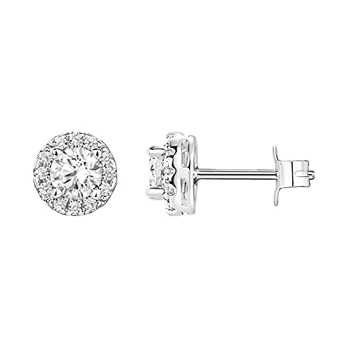 PAVOI 14K Gold Plated 925 Sterling Silver Post Brilliant Round Faux Diamond Halo Earrings - Premium Cubic Zirconia - style: 6.35mm Round