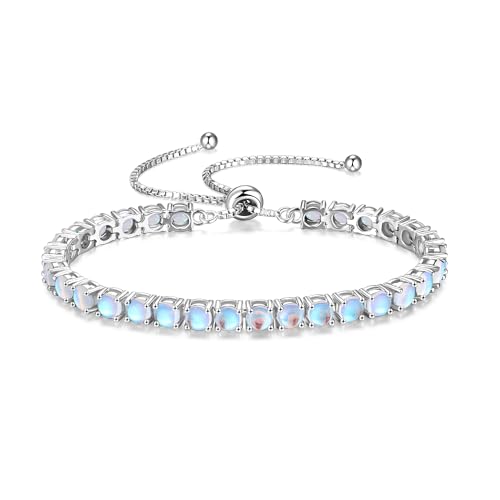 FANCIME Birthstone Bracelet Jewelry for Women Sterling Silver Tennis Bracelet Classic Bolo Adjustable Chain Fine Jewelry Anniversary Birthday Gifts for Women Mom Wife Her - color: 06-Moonstone