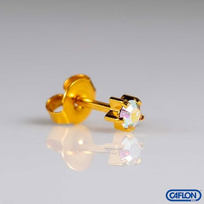 Caflon 16G 24K Gold Plated Rock Crystal Piercing Studs, Sterilized, 4/5mm | 24K gold plated, hypoallergenic, sterilized, gun or needle safe, 4mm-5mm - size: 5mm