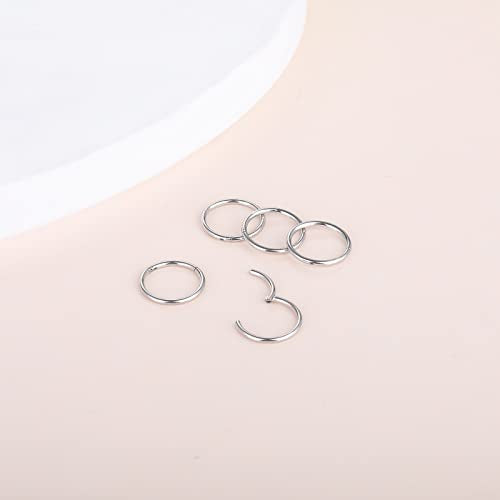 Aumeo 14G 16G 18G 20G Nose Ring Hoop Stainless Steel Hinged Segment Rings Hoops Nose Clicker Ring Tragus Helix Cartilage Daith Rook Earring Piercing Jewelry for Women Men - style: 5pcs 20g 8mm Silver