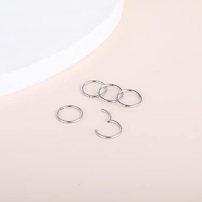 Aumeo 14G 16G 18G 20G Nose Ring Hoop Stainless Steel Hinged Segment Rings Hoops Nose Clicker Ring Tragus Helix Cartilage Daith Rook Earring Piercing Jewelry for Women Men - style: 5pcs 20g 8mm Silver