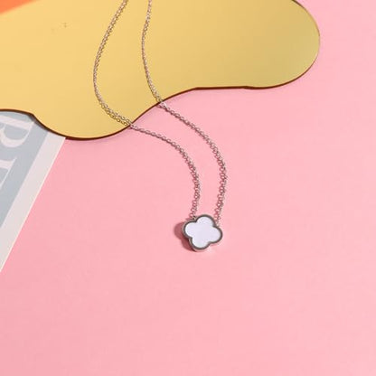 Delicacy Clover Bracelets Necklace Set:Clover Necklaces Clover Bracelet Women Link Bracelets Cute Gold Jewelry - color: Silver-White