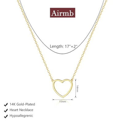 Airmb Heart Necklace for Women Gold/Silver Plated Trendy Heart Choker Lover Pendant Hypoallergenic Fashion Gold/Silver Necklace for Women Love Jewelry Gift for Women Girlfriend - color: Open-Heart-Gold
