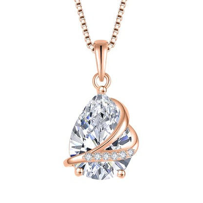 Birthstone Pendant Necklace 925 Sterling Silver Teardrop Jewelry for Women - color: Golden Rose