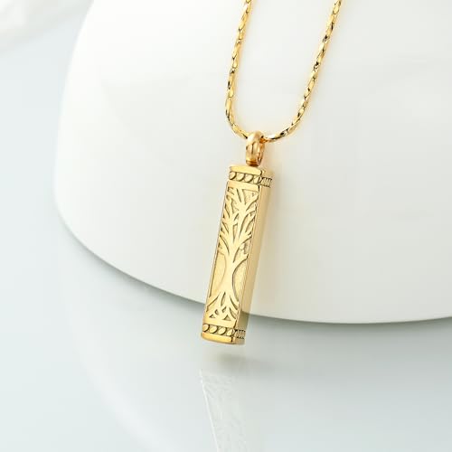 Imrsanl Tree of Life Urn Necklace for Men Women Bar Cremation Jewelry for Ashes Keepsake Ashes Necklace Pendent - color: Gold