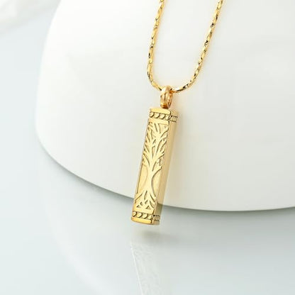 Imrsanl Tree of Life Urn Necklace for Men Women Bar Cremation Jewelry for Ashes Keepsake Ashes Necklace Pendent - color: Gold