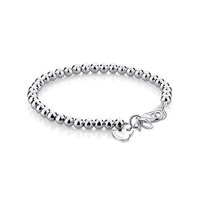Dankadi New Women's 925 Sterling Silver Bracelet Minimalist 4-6MM Round Bead Chain Solid Silver Bracelet Charm Jewelry Lobster Claw Clasp - style: Silver 4mm18cm