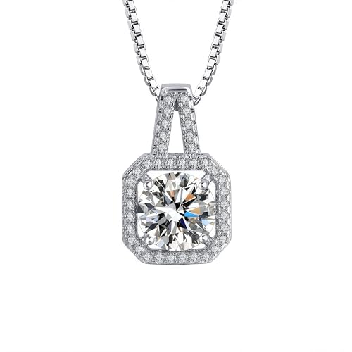 2Ct Cubic Zirconia Necklaces for Women Dainty Solitaire Simulated Diamond White Gold Pendant,Silver Clavicle Choker Adjustable Chain,Luxury Trendy Jewelry for Anniversary Her Mom Wife Gifts - color: Square