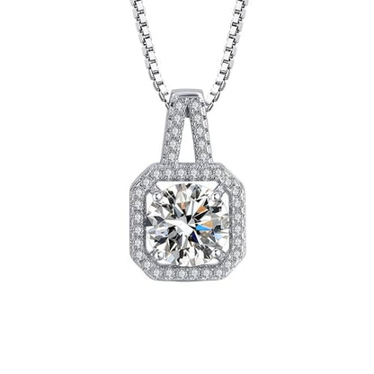 2Ct Cubic Zirconia Necklaces for Women Dainty Solitaire Simulated Diamond White Gold Pendant,Silver Clavicle Choker Adjustable Chain,Luxury Trendy Jewelry for Anniversary Her Mom Wife Gifts - color: Square