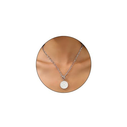 Coin Necklace for Women Hip Hop Toggle Medallion Pendant Necklace Trend Silver Pressed Flower Necklace Charm Punk Statement Jewelry Gifts Gold Silver