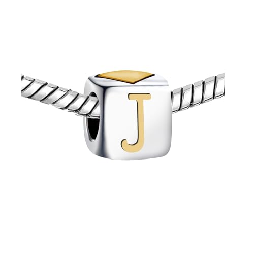 KunBead Initial A-Z Letter Gold Heart Alphabet Love Bead Birthday Charms Compatible with Pandora Charm Bracelet for Women - style: Letter J