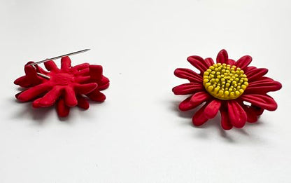 6 Pcs Daisy Flower Brooches, Sunflower Lapel Pins, Sun Flower Brooches, Floral Lapel Pins for Women Fashion Jewelry Accessories - color: Red
