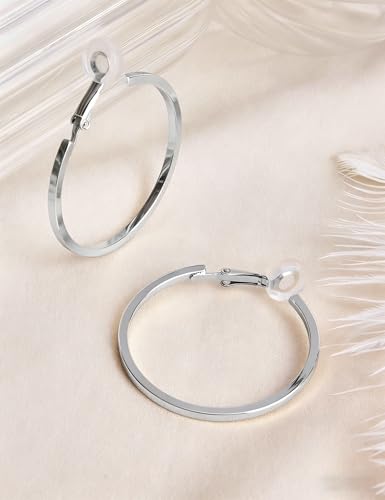 FAN&LOUIS Clip On Hoop Earrings Women,14K Gold Women's Clip-On Earrings Large Hoops Trendy for Non-Pierced Ears Lightweight 2026 - style: Sliver-40mm