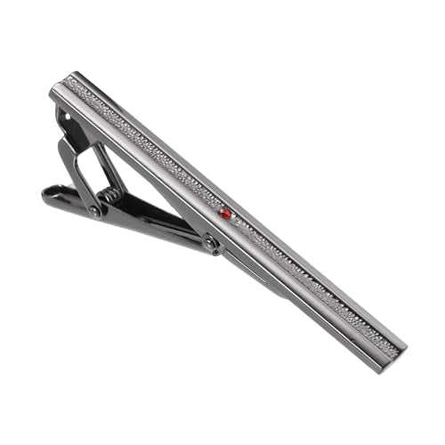 PATIKIL Tie Clip for Men, Rhinestones Necktie Bar Pinch Clips with Black Gift Box for Regular Ties Wedding Business Valentine's Day Father's Day Anniversary - color: Black Gray(Red)