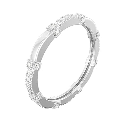 14k White Gold Petite Wave Shape Simulated Diamond or Genuine Moissanite Wedding Band Eternity Ring - color: Simulated Diamond
