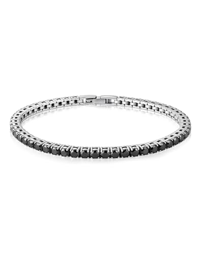 CZ Birthstone Tennis Bracelet for Women - 3/4mm 18K Gold Plated 5A+ Cubic Zirconia Gemstone Jewelry - 7.1" Wedding Party for Brides Bridesmaid - color: White Gold Black CZ, size: 3mm