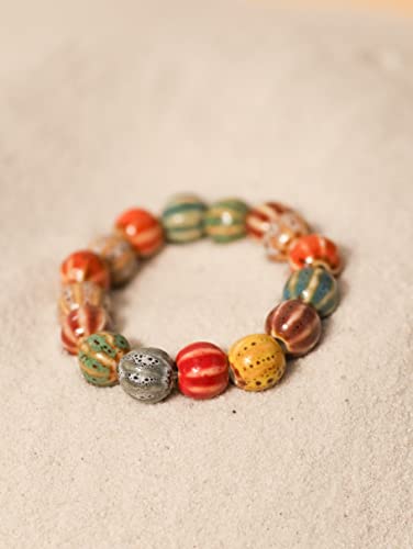 Boho Hippie Colorful Ceramic Beads Strand Stretch Bracelet, Bohemian Summer Beach Jewelry Gift for Women - color: S04