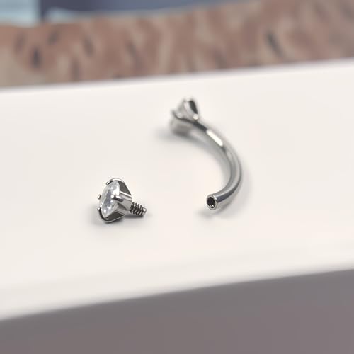 16G Eyebrow Piercing Jewelry Rook Earrings for Women Internal Thread Curved Barbell CZ Eyebrow Rings Vertical Labret Lip Jewelry Ear Rook Stud Small Tiny Belly Button Ring 6mm/8mm/10mm - color: Silver
