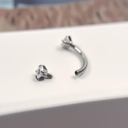 16G Eyebrow Piercing Jewelry Rook Earrings for Women Internal Thread Curved Barbell CZ Eyebrow Rings Vertical Labret Lip Jewelry Ear Rook Stud Small Tiny Belly Button Ring 6mm/8mm/10mm - color: Silver