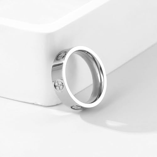 YCSLYW Ladies Stainless Steel Ring Love Friendship Ring Golden high polishing, low allergy Wedding Jewelry Valentine's Day Birthday Gift, 5-10 - color: Silvery, size: 5
