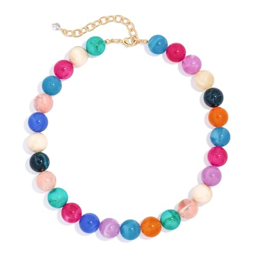 Chunky Beaded Necklace for Women Boho Statement Bead Necklace | Adjustable, Lightweight Choker, Round/Oval/Pebble Beads, Trendy Summer Beach Jewelry - color: Colorful