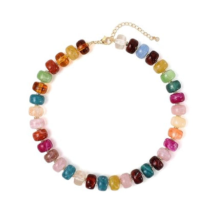 SHERLOVE Chunky Statement Large Resin Beaded Choker Necklaces for Women | Big Lightweight Bead Beaded Necklace Trendy Fashion Boho Summer Beach Vacation Jewelry - color: Beaded Choker Colorful