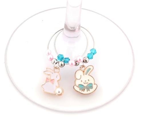 Pixie Easter Wine Charms – Set of 6 Bunny Rabbit Glass Markers, Easter Gifts, Spring Party Favors, Table Decor, Wine Glass Identifiers