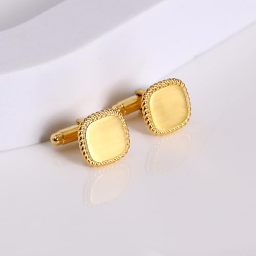 LeCalla 925 Sterling Silver Men's Cufflink | Silver Cufflinks For Men Jewelry | 14K Gold-Plated Cufflinks Business Wedding Shirt Accessories Gift for Son, Father, Husband - style: 14K Square Shaped