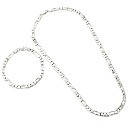 925 Sterling Silver 4mm 3+1 Link Chain Necklace and Bracelet Set for Women – 18-26 Inch Necklace + 7-9 Inch Bracelet, Fashion 2-Piece Jewelry Set Link Chain for Men Women 20in - size: 20 in