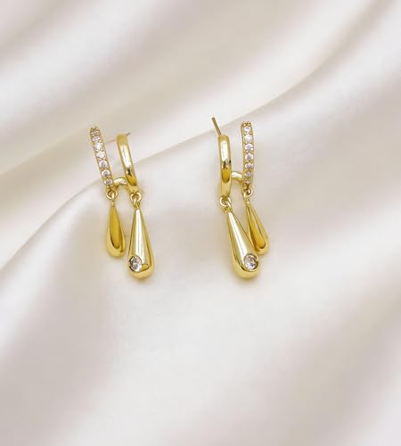 Pearl Earrings for Women Trendy, 14k Gold Plated Freshwater CZ Leaf Pearl Dangle Drop Gold Earrings Lightweight Hypoallergenic Stud Earring Bridesmaid Wedding Gold Jewelry for Women Gifts - style: cz teardrop earrings-1
