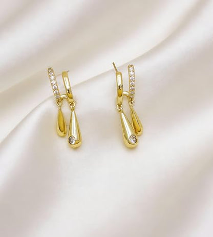 Pearl Earrings for Women Trendy, 14k Gold Plated Freshwater CZ Leaf Pearl Dangle Drop Gold Earrings Lightweight Hypoallergenic Stud Earring Bridesmaid Wedding Gold Jewelry for Women Gifts - style: cz teardrop earrings-1