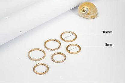 16G 18G 6mm 8mm 10mm Hinged Clicker Segment CZ Twisted Clicker Nose Rings Hoop Helix Cartilage Daith Tragus Sleeper Earrings Body Piercing for Women Men - style: 16G - 10mm - 3Pcs Rose Gold