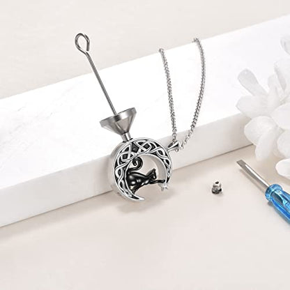 925 Sterling Silver Moon Black Cat Necklace for Women Cat Jewelry - style: E-Moon Black Cat Urn Necklace