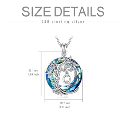 TOUPOP Gifts for Women Tree of Life Initial Necklace 925 Sterling Silver Letter Pendant with Blue Crystal Birthday Jewelry Gifts for Women Her Mom Wife Daughter - color: Tree of Life Q Initial