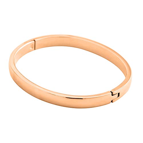 Women's Stackable Bangle Bracelet Hinged Oval-Shape - color: Rose Gold, size: Medium 6.75"Inches
