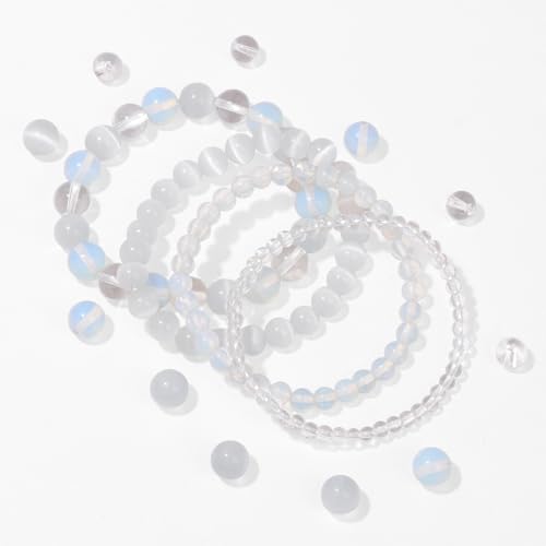 Vinswet 4pcs Beaded Bracelets for Women,Natural Healing Crystal Gemstones Bracelet,Anxiety Stress Relief Bracelet Handmade purple Jewelry Gifts for Women - color: Clear crystal&Opal&Cat Eyes