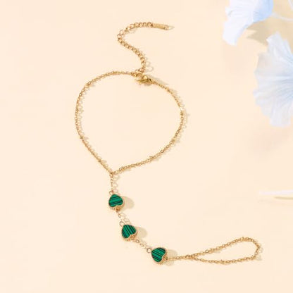 Hand Chain Bracelets for Women 14K Gold Plated Dainty Link Bracelet Bracelets Trendy Ring Bracelet Birthday Jewelry Gifts for Women - style: Green Heart
