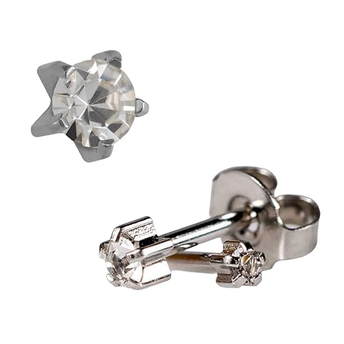Caflon 12 Pairs April Birthstone Stud Earrings - Clear Crystal Clawset Studs, 3mm/4mm/5mm | 24K Gold Plated Stainless Steel | Hypoallergenic Nickel-Safe for Sensitive Ears | Bulk Value Pack & Gift - color: Stainless Steel, size: 3mm