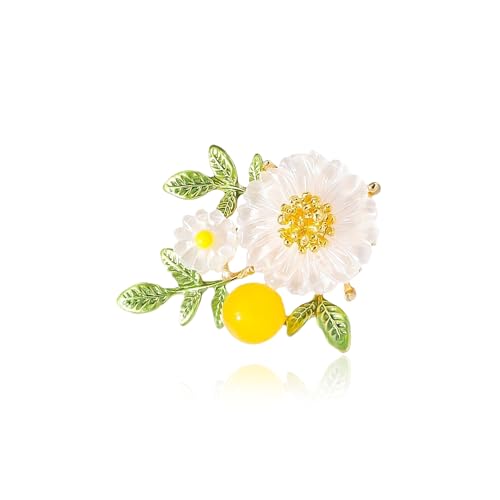 Rhinestone Flower Brooch Cute Floral Crystal Pearl Brooches and Pins for Women Gold brooch Fashion Jewelry for Women Men Gift - color: White flower