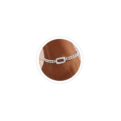 Moodear Gold Ankle Bracelets for Women Waterproof,14K Gold Plated Anklets | Waterproof, Non Tarnish Cuban Link Anklets, Trendy Jewelry Accessories for Summer Vacation, Beach Gifts for Women - style: Silver Cuban CZ Paperclip