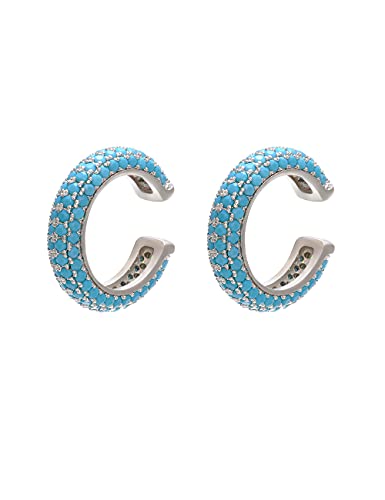 Ear Cuffs for Women - CZ Paved Hoop Conch Cuff Earrings for Men - Sparkle Rhinestones Clip On Wrap Earrings Non Pierced - color: Whitegold-turquoise stones