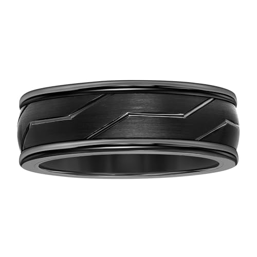 Brilliant Expressions Men’s Tungsten Carbide Wedding Band – 8mm Black Satin Center Ring with Diagonal Woven Line Design, Smooth Round Edges, Comfort Fit, Scratch Resistant & Hypoallergenic