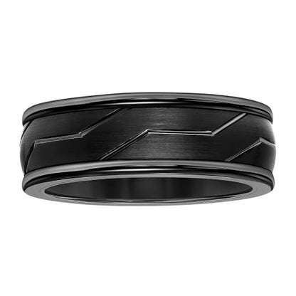 Brilliant Expressions Men’s Tungsten Carbide Wedding Band – 8mm Black Satin Center Ring with Diagonal Woven Line Design, Smooth Round Edges, Comfort Fit, Scratch Resistant & Hypoallergenic