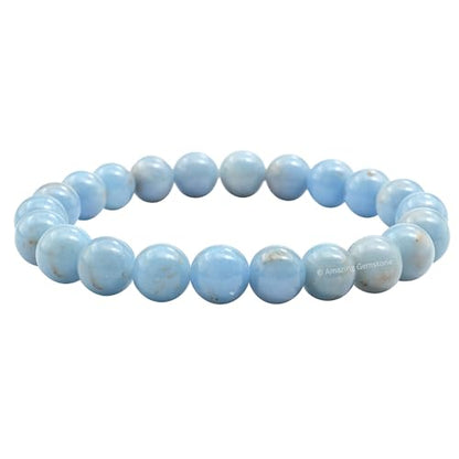 Amazing Gemstone Angelite Crystal Bracelet for Women Men's Gifts - Protection Healing Crystal Bracelet - 8mm Gemstone Beaded Stretchable Bracelet Pulseras Para Hombres Mujer Stocking Stuffers Mothers Day Gift - color: Angelite