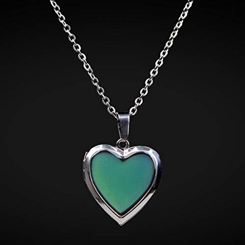 FM FM42 Temperature Sensing Color Changing Pendant Necklace with 19.29" Stainless Steel Rolo Chain - color: Heart Openable Locket