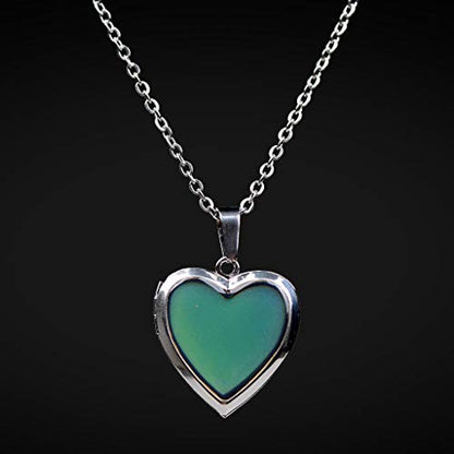 FM FM42 Temperature Sensing Color Changing Pendant Necklace with 19.29" Stainless Steel Rolo Chain - color: Heart Openable Locket