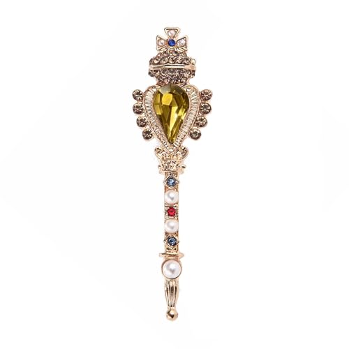 Brooches for Women,Vintage Style Royal Scepter Brooch with Red Crystal, Pearl and Colorful Accents For women - color: Yellow
