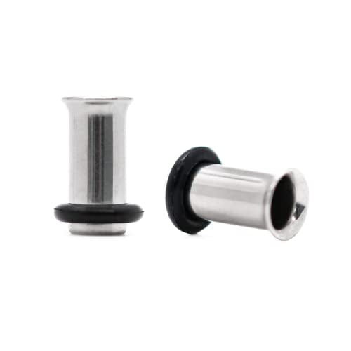 Forbidden Body Jewelry 12G-1 Inch Surgical Steel Single Flared Tunnel Plugs Plus O-Ring, Choose Pcs/Gauge - style: 2pcs: 5mm (4GA)