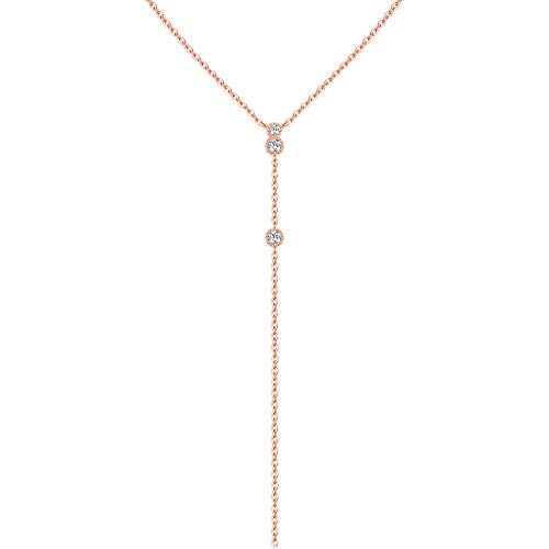 Y Necklace 925 Sterling Siilver Round CZ Minimalist Adjustable Dainty Necklace for Women