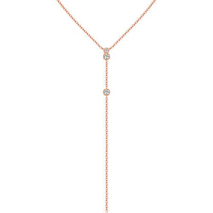 Y Necklace 925 Sterling Siilver Round CZ Minimalist Adjustable Dainty Necklace for Women